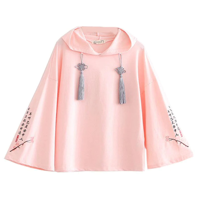 Women Floral Embroidery Hooded Sweatshirts Chinese Style - melvincucci