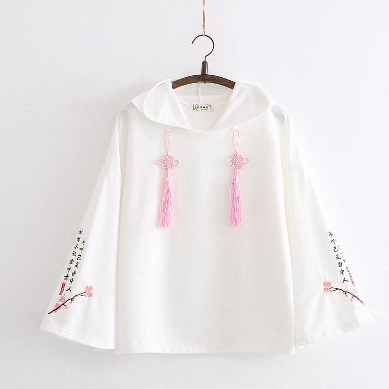 Women Floral Embroidery Hooded Sweatshirts Chinese Style - melvincucci