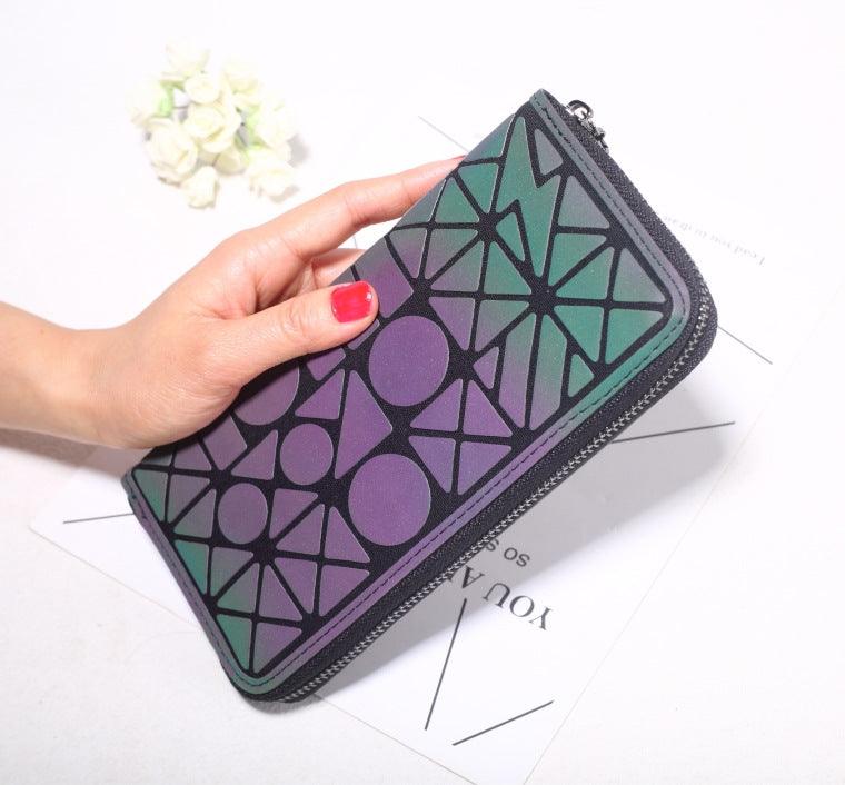 Women Geometry Three Folds Wallets Women Long Wallet Purse Luminous Zipper Ladies Clutch Bag Female Card Holder Carteira - melvincucci
