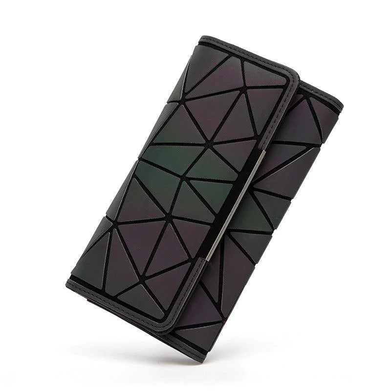 Women Geometry Three Folds Wallets Women Long Wallet Purse Luminous Zipper Ladies Clutch Bag Female Card Holder Carteira - melvincucci