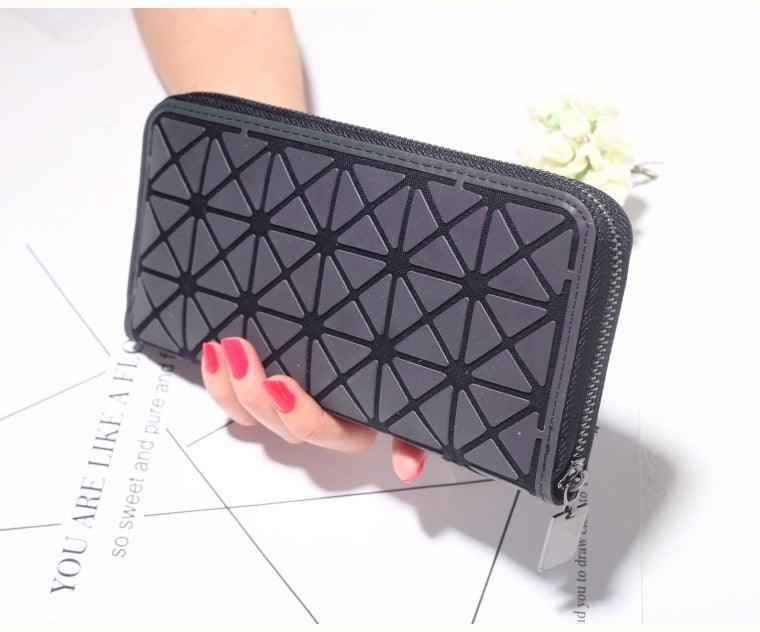 Women Geometry Three Folds Wallets Women Long Wallet Purse Luminous Zipper Ladies Clutch Bag Female Card Holder Carteira - melvincucci