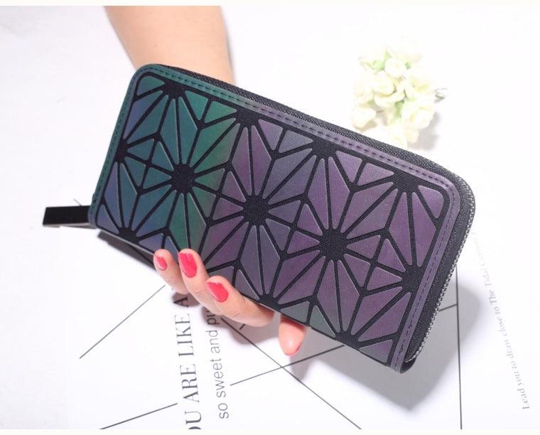 Women Geometry Three Folds Wallets Women Long Wallet Purse Luminous Zipper Ladies Clutch Bag Female Card Holder Carteira - melvincucci