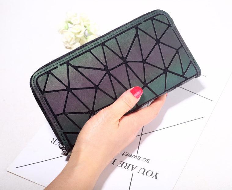 Women Geometry Three Folds Wallets Women Long Wallet Purse Luminous Zipper Ladies Clutch Bag Female Card Holder Carteira - melvincucci