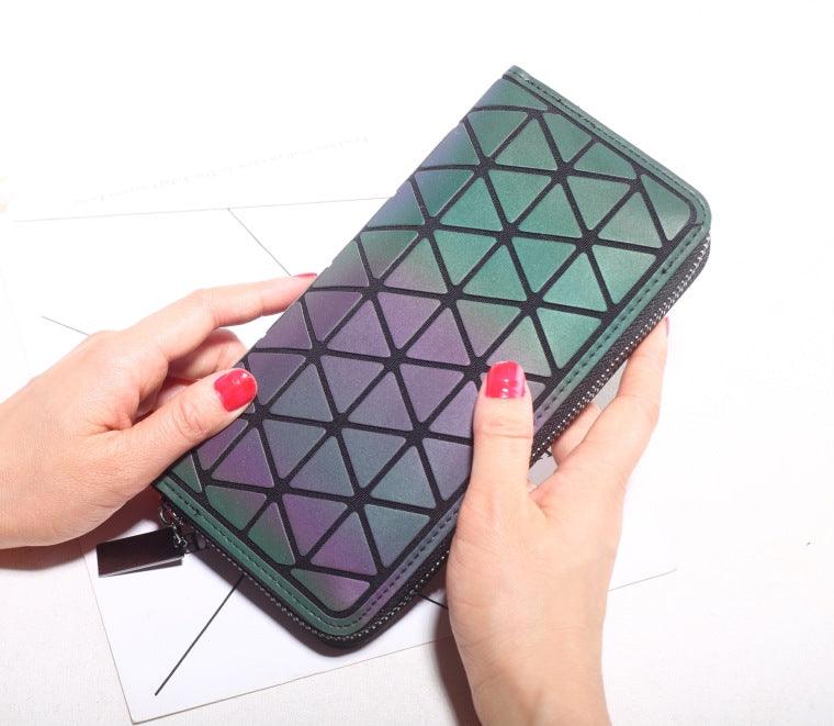 Women Geometry Three Folds Wallets Women Long Wallet Purse Luminous Zipper Ladies Clutch Bag Female Card Holder Carteira - melvincucci