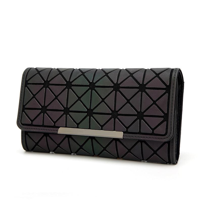 Women Geometry Three Folds Wallets Women Long Wallet Purse Luminous Zipper Ladies Clutch Bag Female Card Holder Carteira - melvincucci