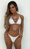 Women Glitter Rhinestone Bikini Set Push Up Bra Halter Beachwear Swimsuit Thongs Bathing Suit Swimwear - melvincucci