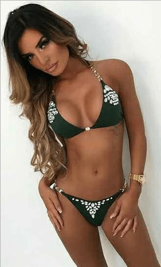 Women Glitter Rhinestone Bikini Set Push Up Bra Halter Beachwear Swimsuit Thongs Bathing Suit Swimwear - melvincucci