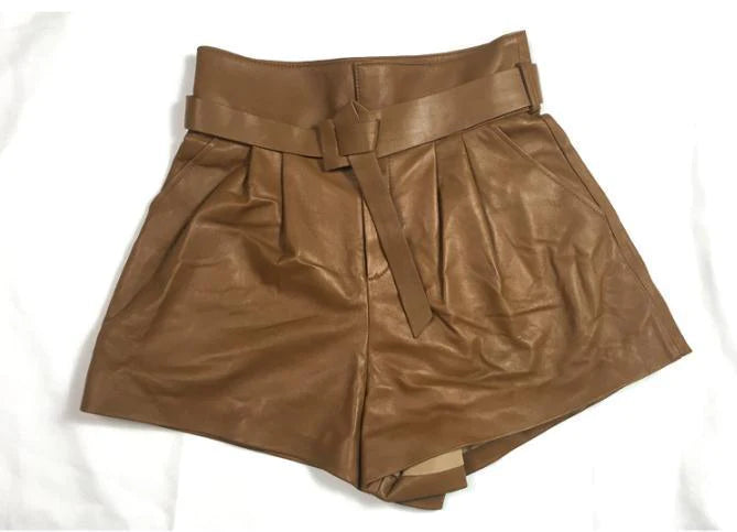 Women Harajuku Genuine Leather shorts - melvincucci