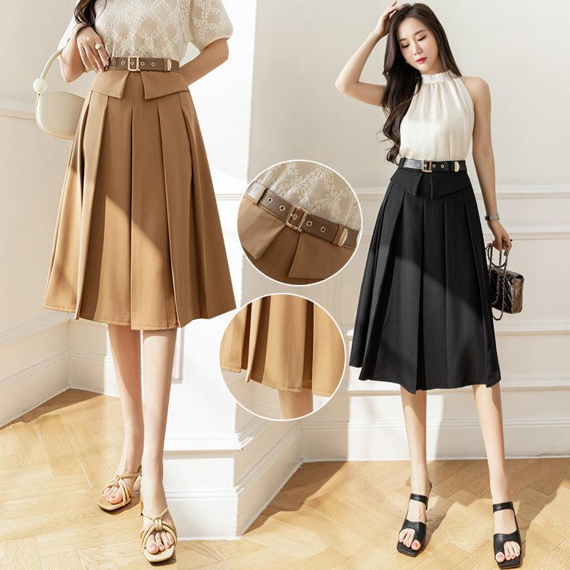 Women Hip-covering Mid-length Pleated Skirt - melvincucci