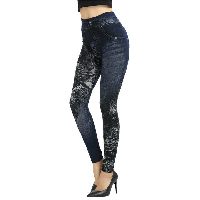 Women Leggings Plus size Faux Denim Jeans Leggings - melvincucci