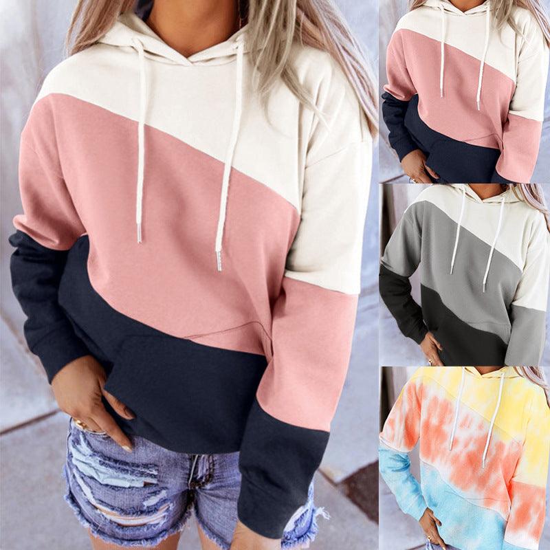 Women Long Sleeve Stitching Hooded Printed Sweatshirt - melvincucci