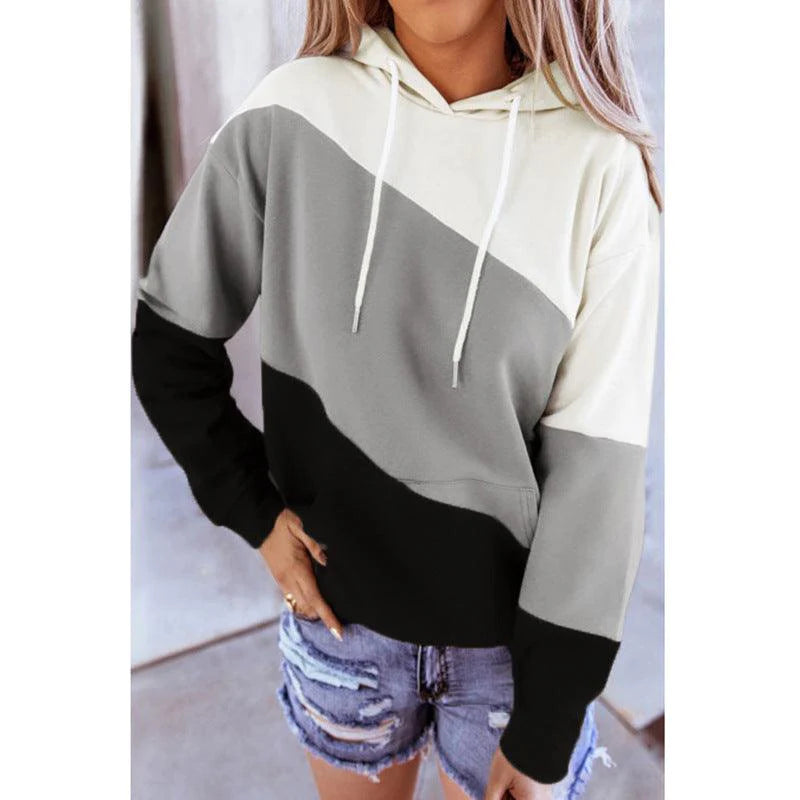 Women Long Sleeve Stitching Hooded Printed Sweatshirt - melvincucci