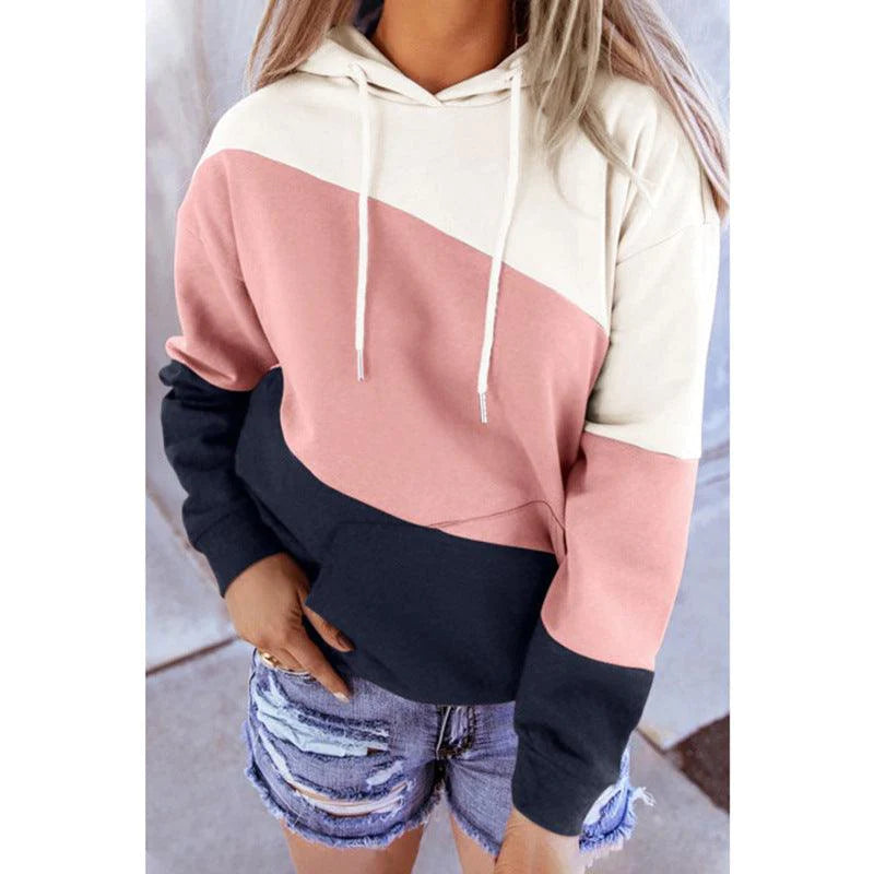 Women Long Sleeve Stitching Hooded Printed Sweatshirt - melvincucci