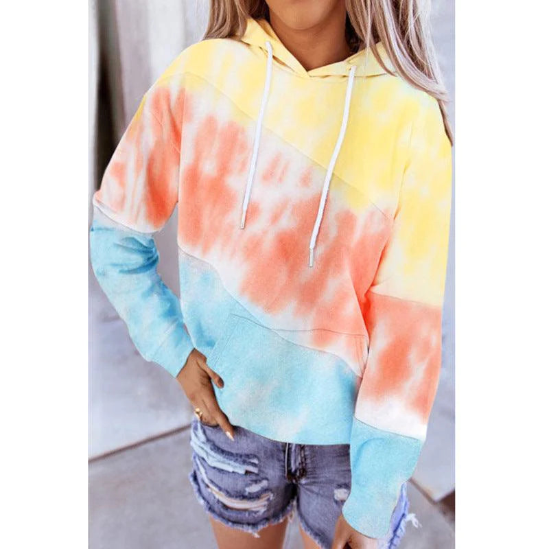Women Long Sleeve Stitching Hooded Printed Sweatshirt - melvincucci