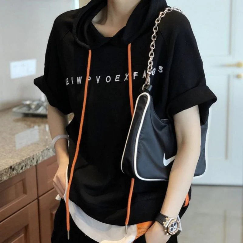 Women Loose Hooded T Shirt Short Sleeves - melvincucci
