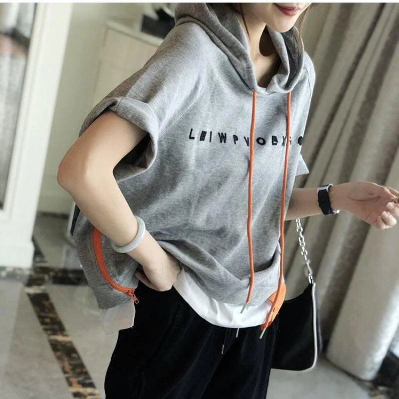 Women Loose Hooded T Shirt Short Sleeves - melvincucci
