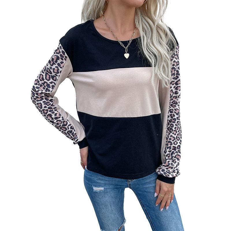 Women Loose Stitching Leopard Print T-Shirt - melvincucci