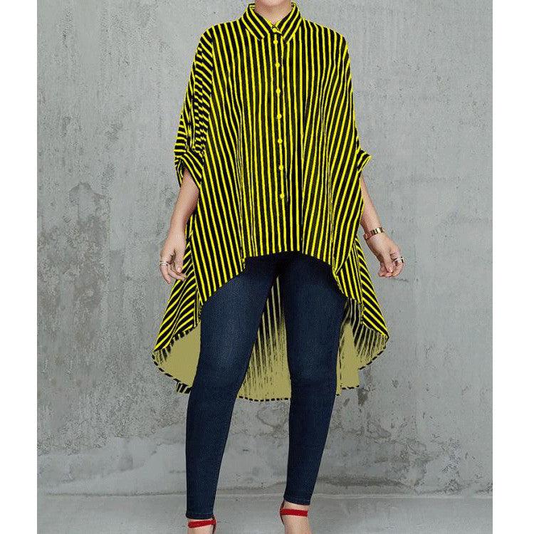 Women Loose Striped Tuxedo Shirt Skirt Dress - melvincucci