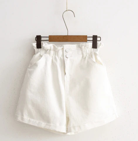Women New Fashion High waist Elastic Denim Short For Women 2021 Summer Casual Hemming Loose Short White jeans Shorts For females - melvincucci
