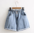 Women New Fashion High waist Elastic Denim Short For Women 2021 Summer Casual Hemming Loose Short White jeans Shorts For females - melvincucci