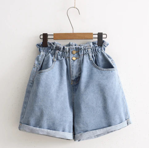 Women New Fashion High waist Elastic Denim Short For Women 2021 Summer Casual Hemming Loose Short White jeans Shorts For females - melvincucci