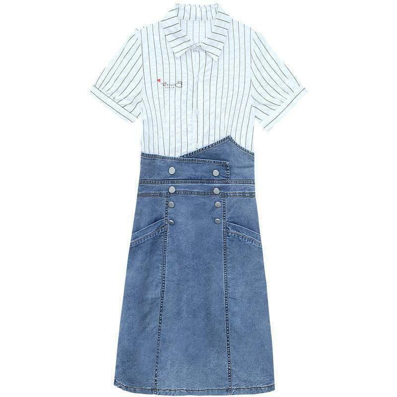 Women Patchwork Denim Shirt Dress - melvincucci