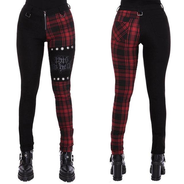 Women Plaid Pants High Waist Gothic Punk Pant Spring Summer - melvincucci