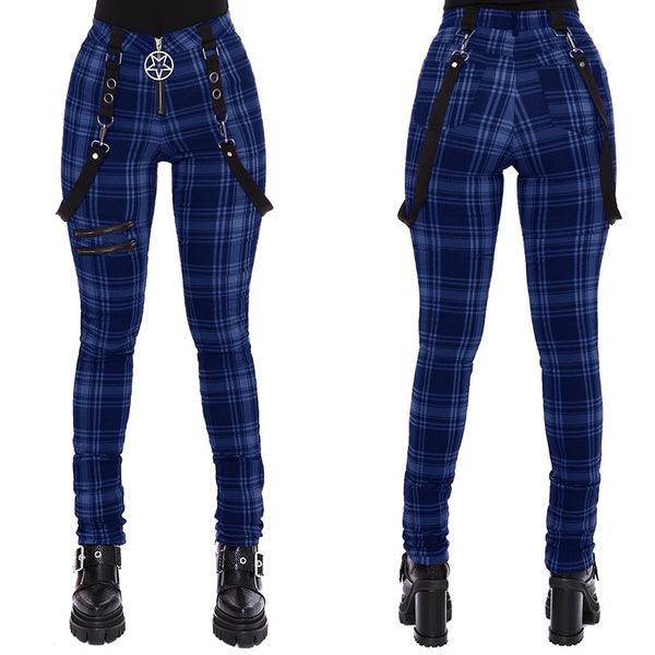 Women Plaid Pants High Waist Gothic Punk Pant Spring Summer - melvincucci