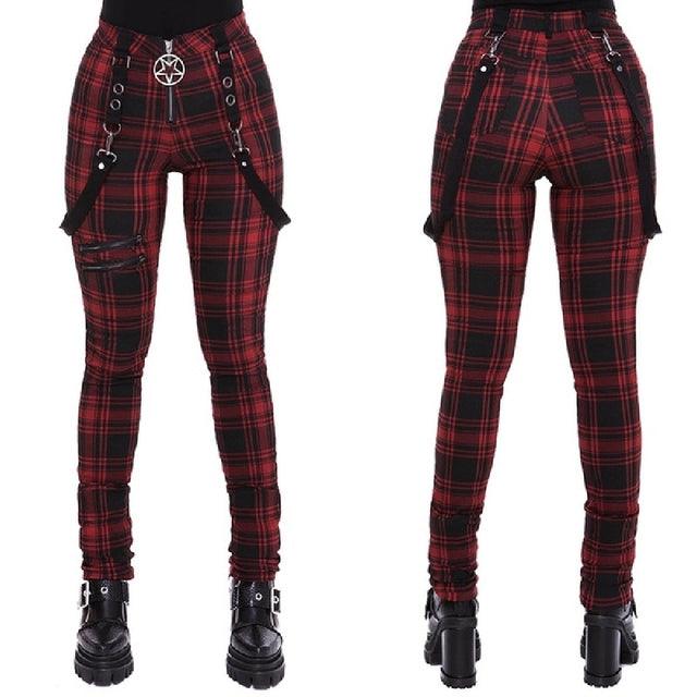 Women Plaid Pants High Waist Gothic Punk Pant Spring Summer - melvincucci