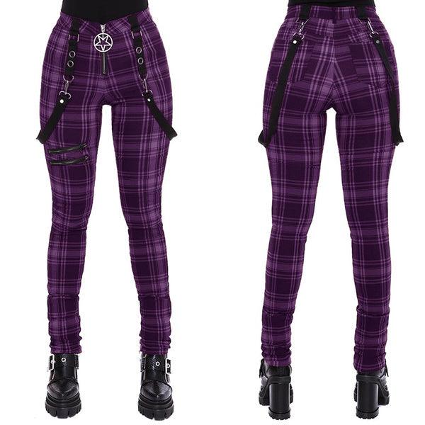 Women Plaid Pants High Waist Gothic Punk Pant Spring Summer - melvincucci