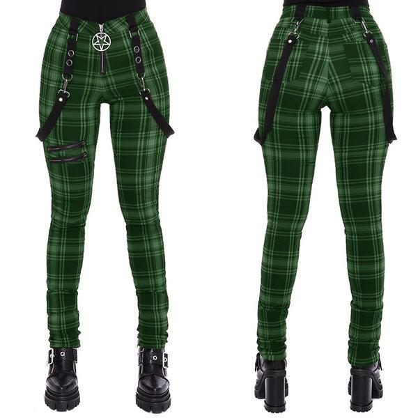 Women Plaid Pants High Waist Gothic Punk Pant Spring Summer - melvincucci