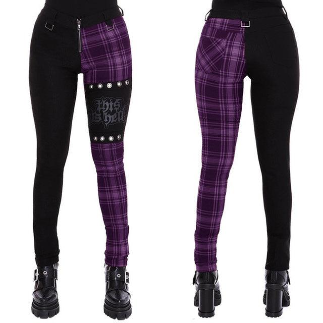 Women Plaid Pants High Waist Gothic Punk Pant Spring Summer - melvincucci