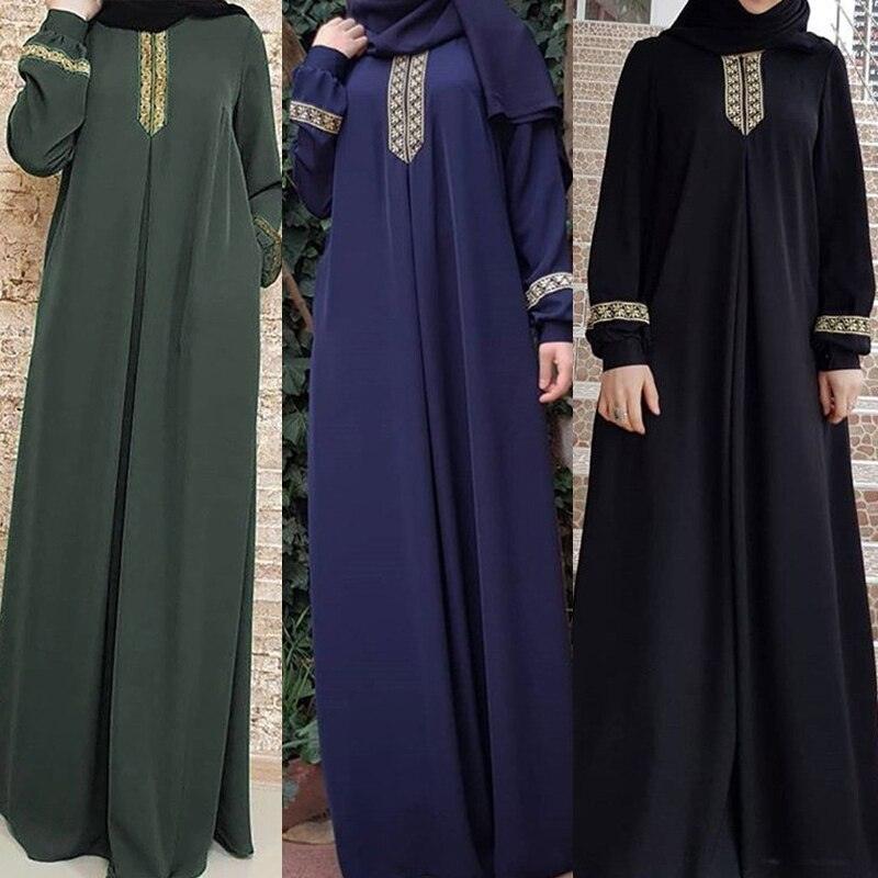 Women Plus Size Print Abaya Jilbab Muslim Maxi Dress - melvincucci