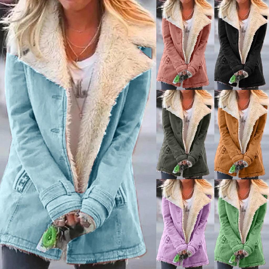 Women Plus Size Warm Coats Composite Plush Button Lapels Jacket Outwearcoat - melvincucci