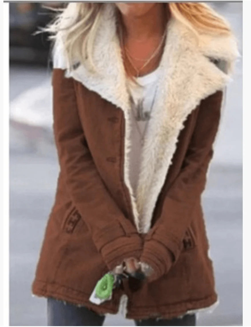 Women Plus Size Warm Coats Composite Plush Button Lapels Jacket Outwearcoat - melvincucci