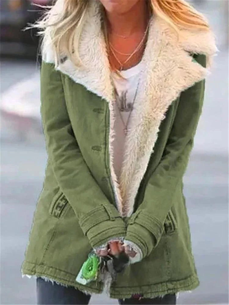 Women Plus Size Warm Coats Composite Plush Button Lapels Jacket Outwearcoat - melvincucci
