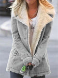 Women Plus Size Warm Coats Composite Plush Button Lapels Jacket Outwearcoat - melvincucci