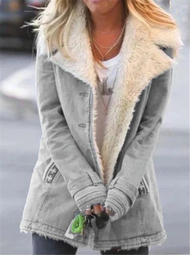 Women Plus Size Warm Coats Composite Plush Button Lapels Jacket Outwearcoat - melvincucci