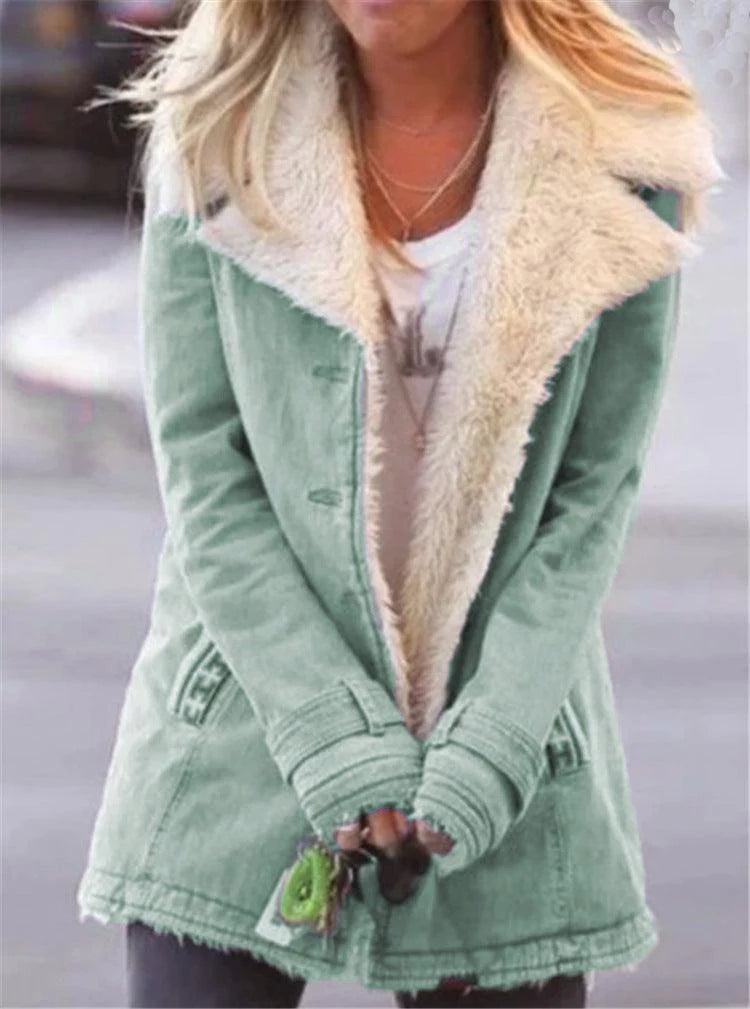 Women Plus Size Warm Coats Composite Plush Button Lapels Jacket Outwearcoat - melvincucci