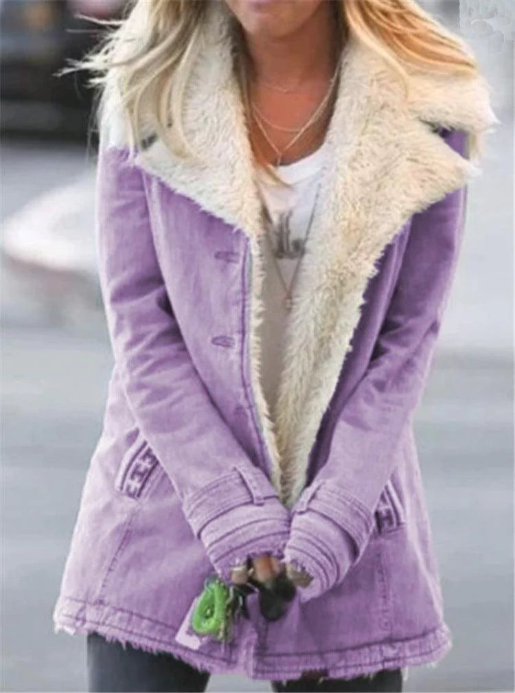 Women Plus Size Warm Coats Composite Plush Button Lapels Jacket Outwearcoat - melvincucci