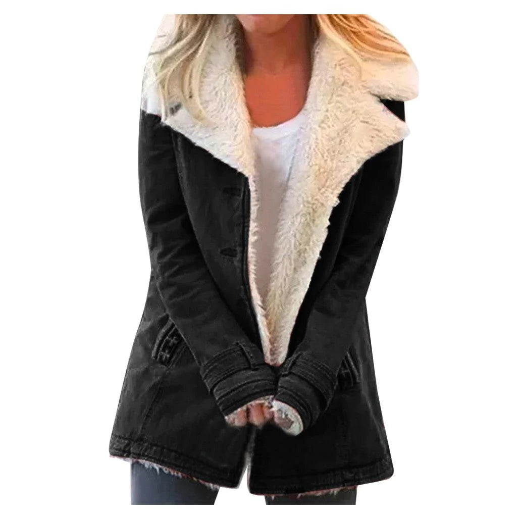Women Plus Size Warm Coats Composite Plush Button Lapels Jacket Outwearcoat - melvincucci
