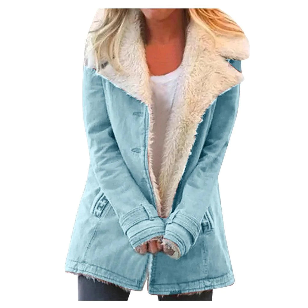 Women Plus Size Warm Coats Composite Plush Button Lapels Jacket Outwearcoat - melvincucci