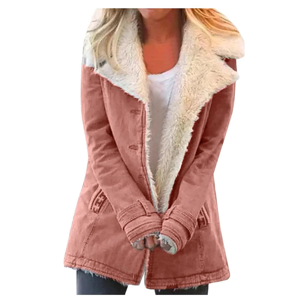 Women Plus Size Warm Coats Composite Plush Button Lapels Jacket Outwearcoat - melvincucci