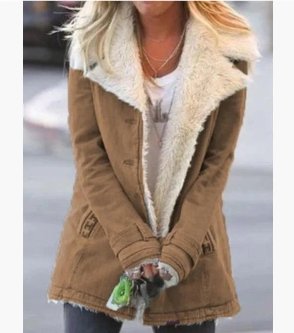 Women Plus Size Warm Coats Composite Plush Button Lapels Jacket Outwearcoat - melvincucci