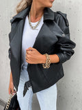 Women PU Leather Top Coat Jacket Loose - melvincucci