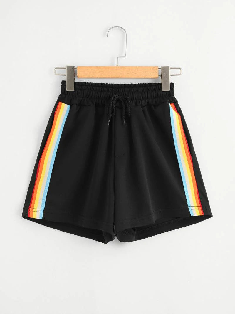 Women Rainbow Striped Elastic Shorts - melvincucci