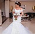 Women's African Luxury Beaded Mermaid Long Sleeve Wedding Dress - melvincucci