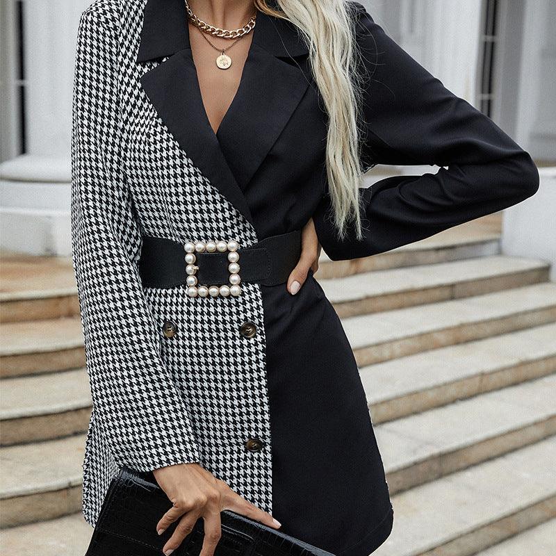 Women's Black And White Plaid Suit Jacket Women - melvincucci