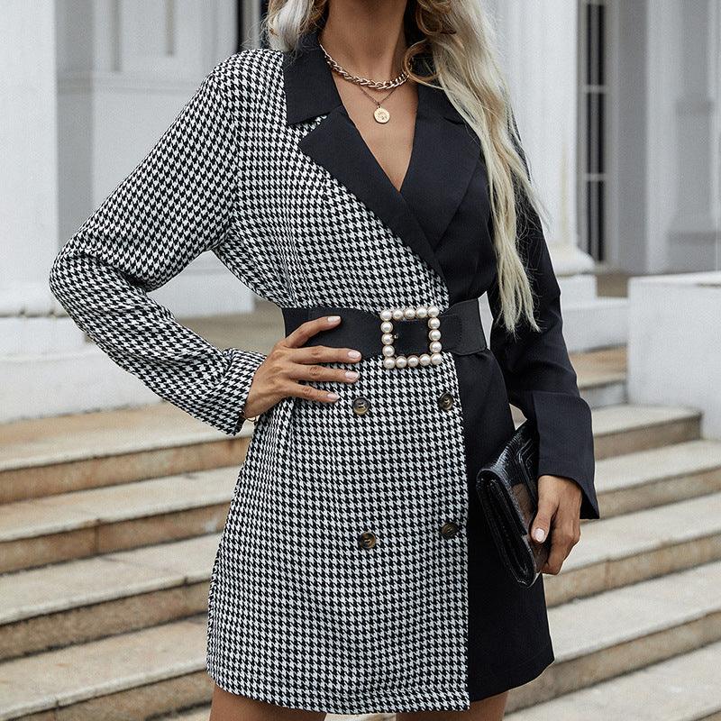 Women's Black And White Plaid Suit Jacket Women - melvincucci