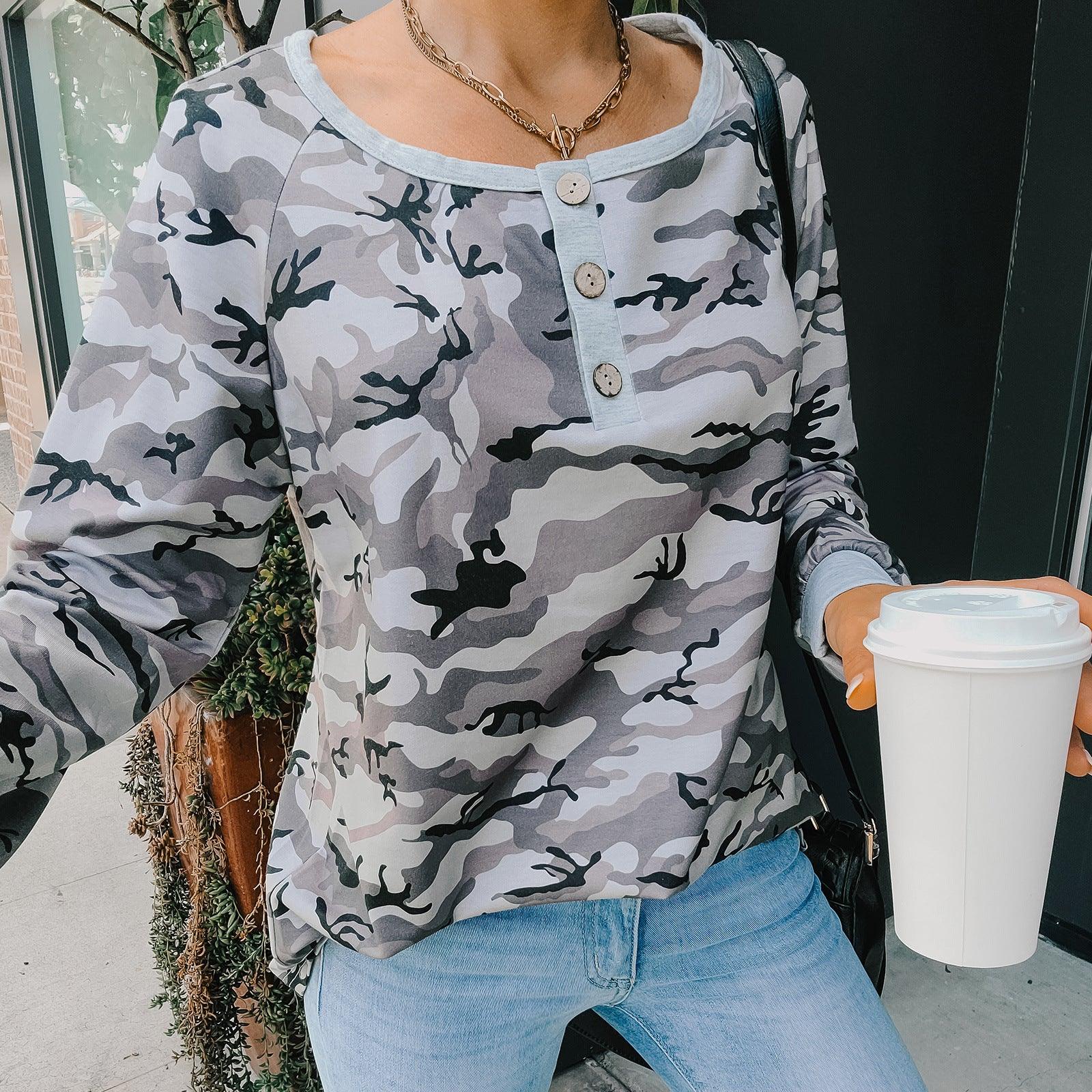 Women's camouflage long-sleeved T-shirt women - melvincucci